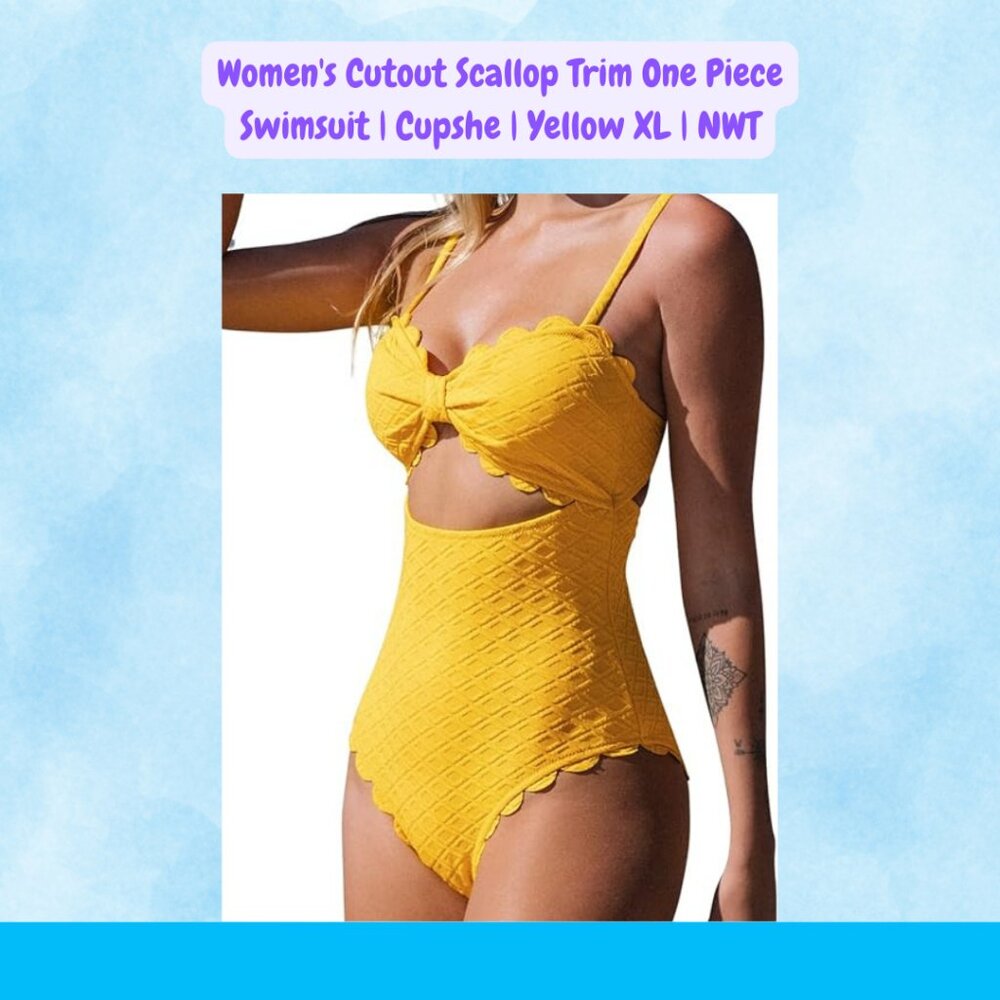 NWT | Cupshe | Women's Cutout Scallop Trim One Piece Swimsuit | Yellow XL